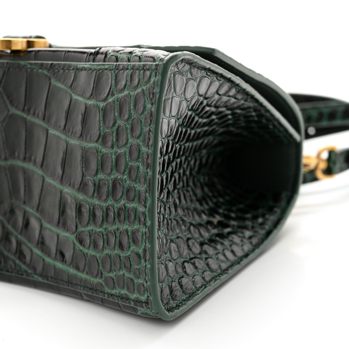 Shiny Calfskin Crocodile Embossed Small Hourglass Top Handle Bag Forest Green