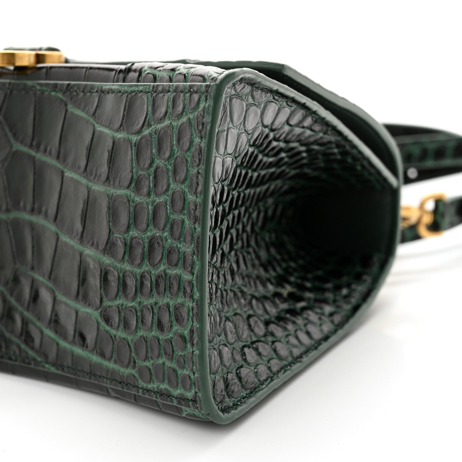 Balenciaga Shiny Calfskin Crocodile Embossed Small Hourglass Top Handle Bag Forest Green 10 of 12