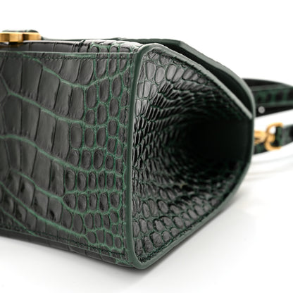 Balenciaga Shiny Calfskin Crocodile Embossed Small Hourglass Top Handle Bag Forest Green 10 of 12