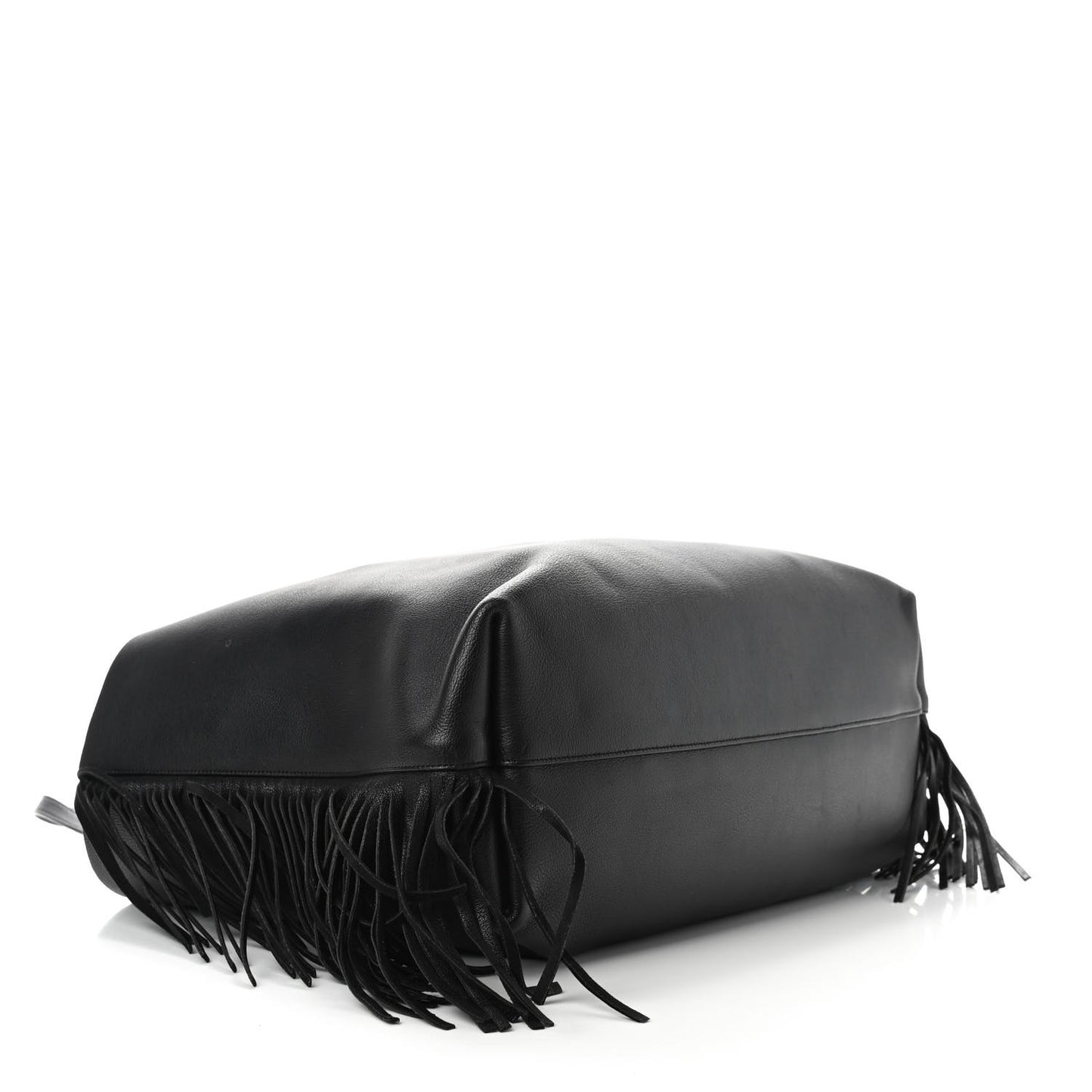 Calfskin Large Fringe Shopping Tote Black