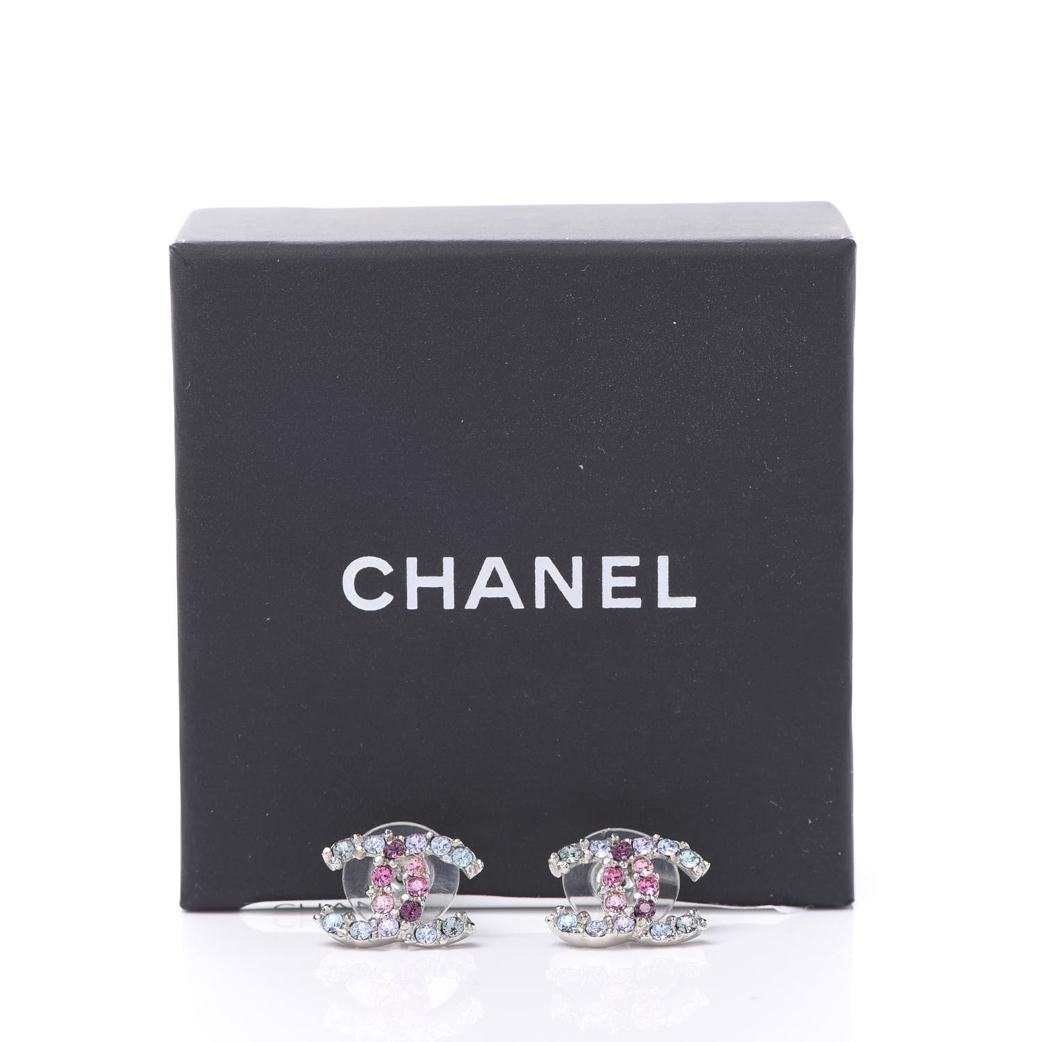 Chanel Crystal CC Earrings Silver Multicolor 5 of 5