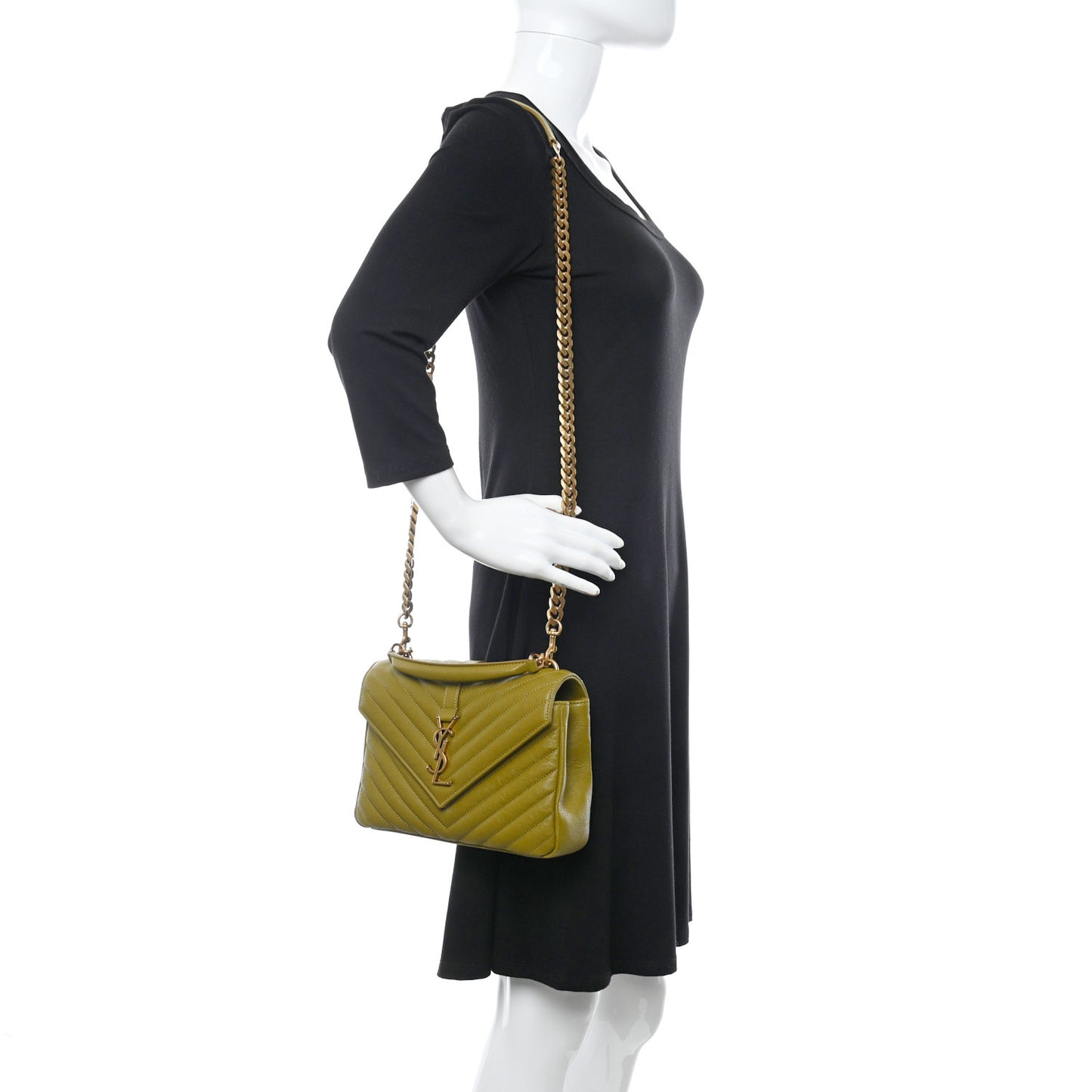 Sheepskin Matelasse Chevron Monogram Medium College Bag Olive