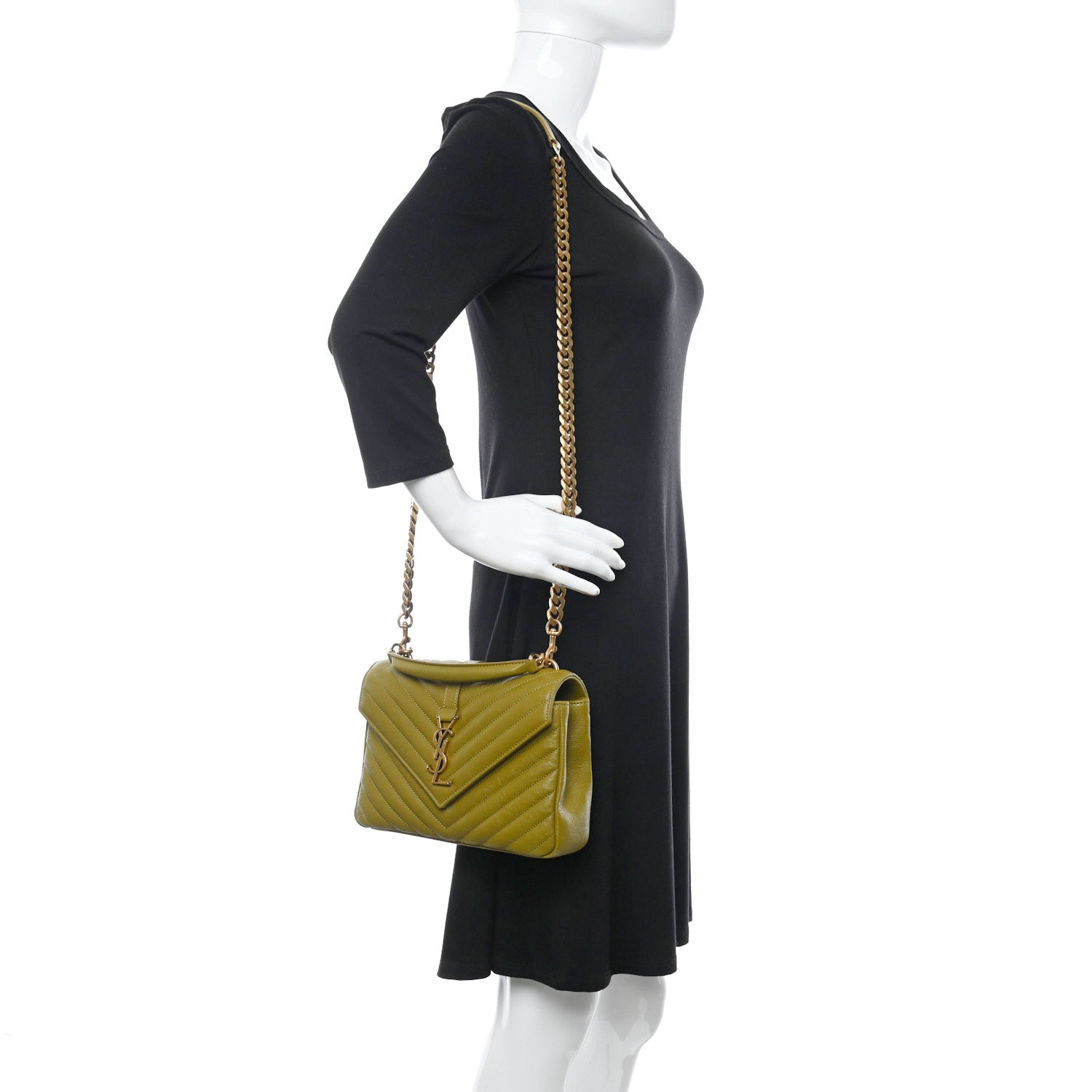 Saint Laurent Sheepskin Matelasse Chevron Monogram Medium College Bag Olive 2 of 10
