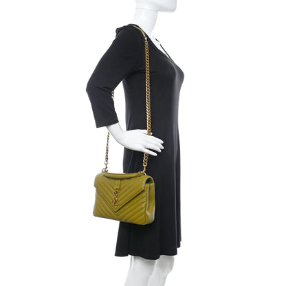 Saint Laurent Sheepskin Matelasse Chevron Monogram Medium College Bag Olive 2 of 10