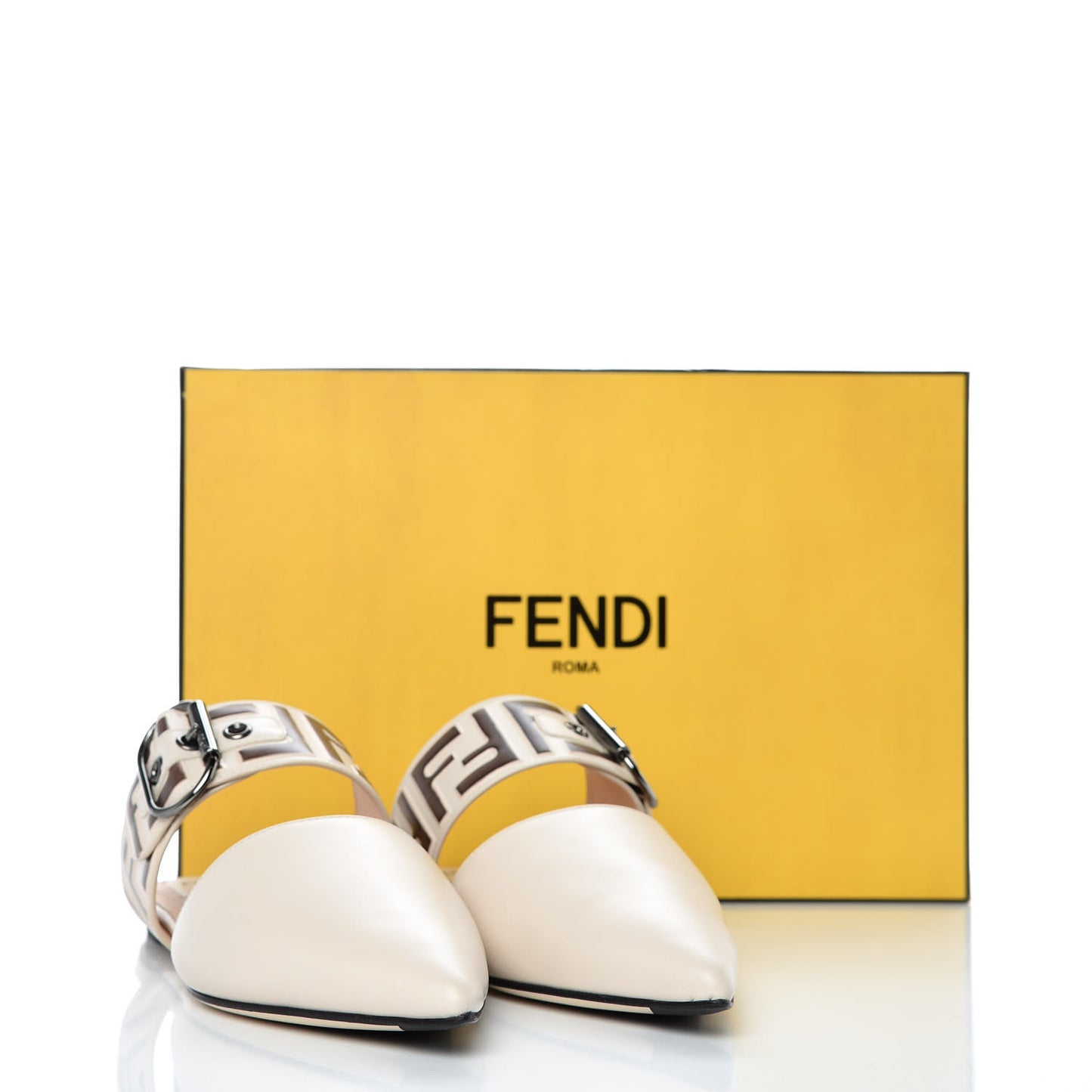 Vitello FF Embossed Buckle Flat Mules 36.5 Camelia Moresco