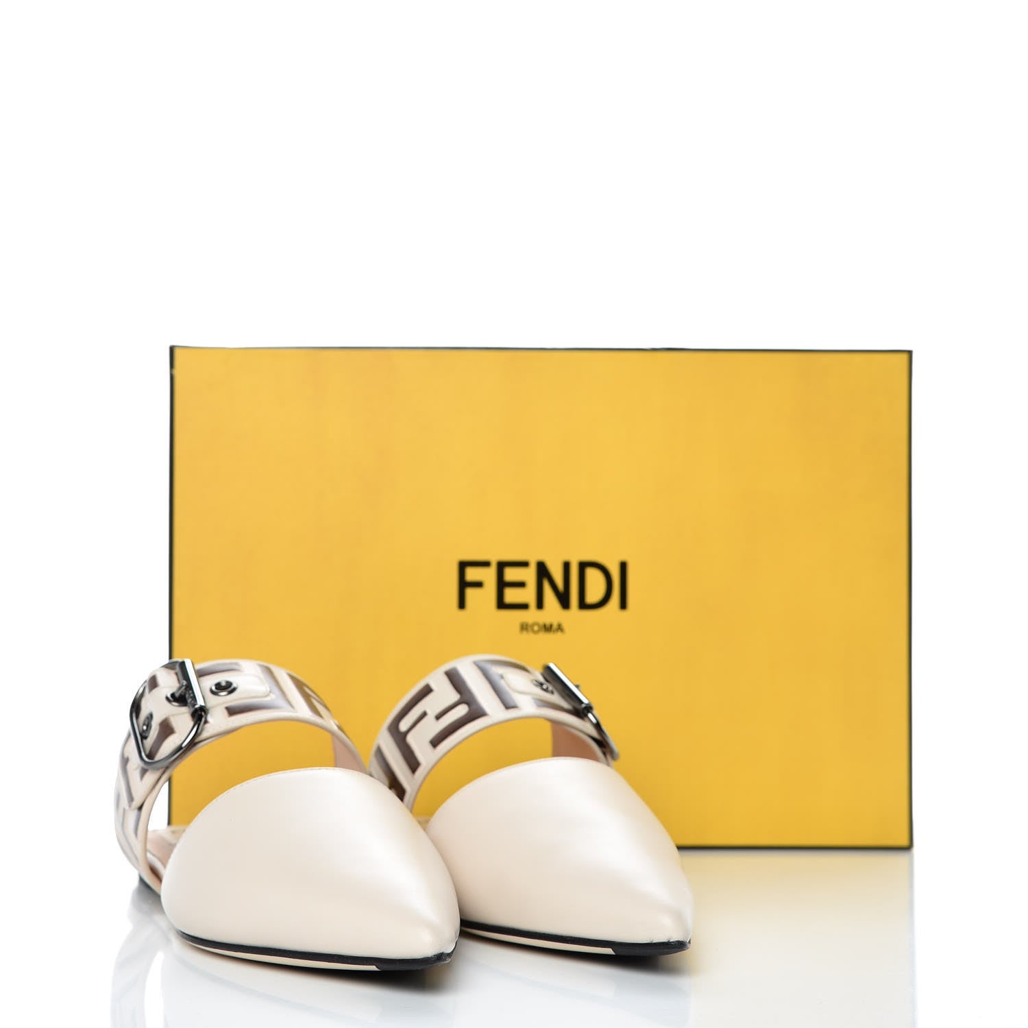 Fendi Vitello FF Embossed Buckle Flat Mules 36.5 Camelia Moresco 8 of 8