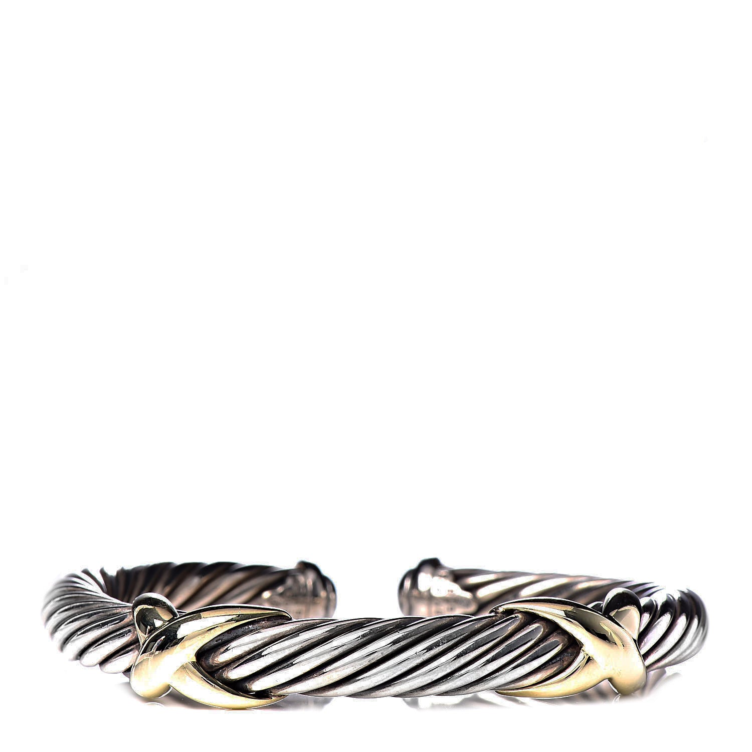 David Yurman Sterling Silver 14K Yellow Gold 7mm Double X Cable Bracelet 1 of 3