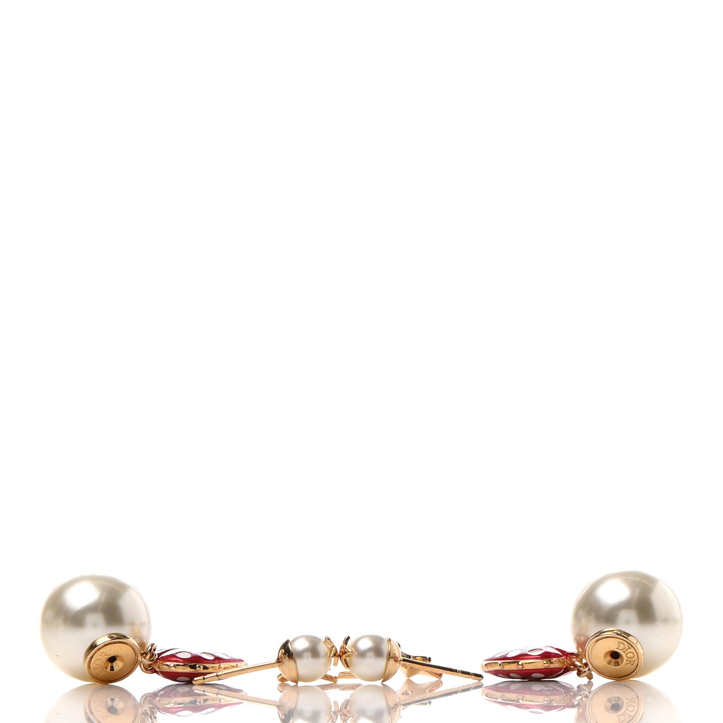 Pearl Heart Dioramour Tribal Earrings Gold Red