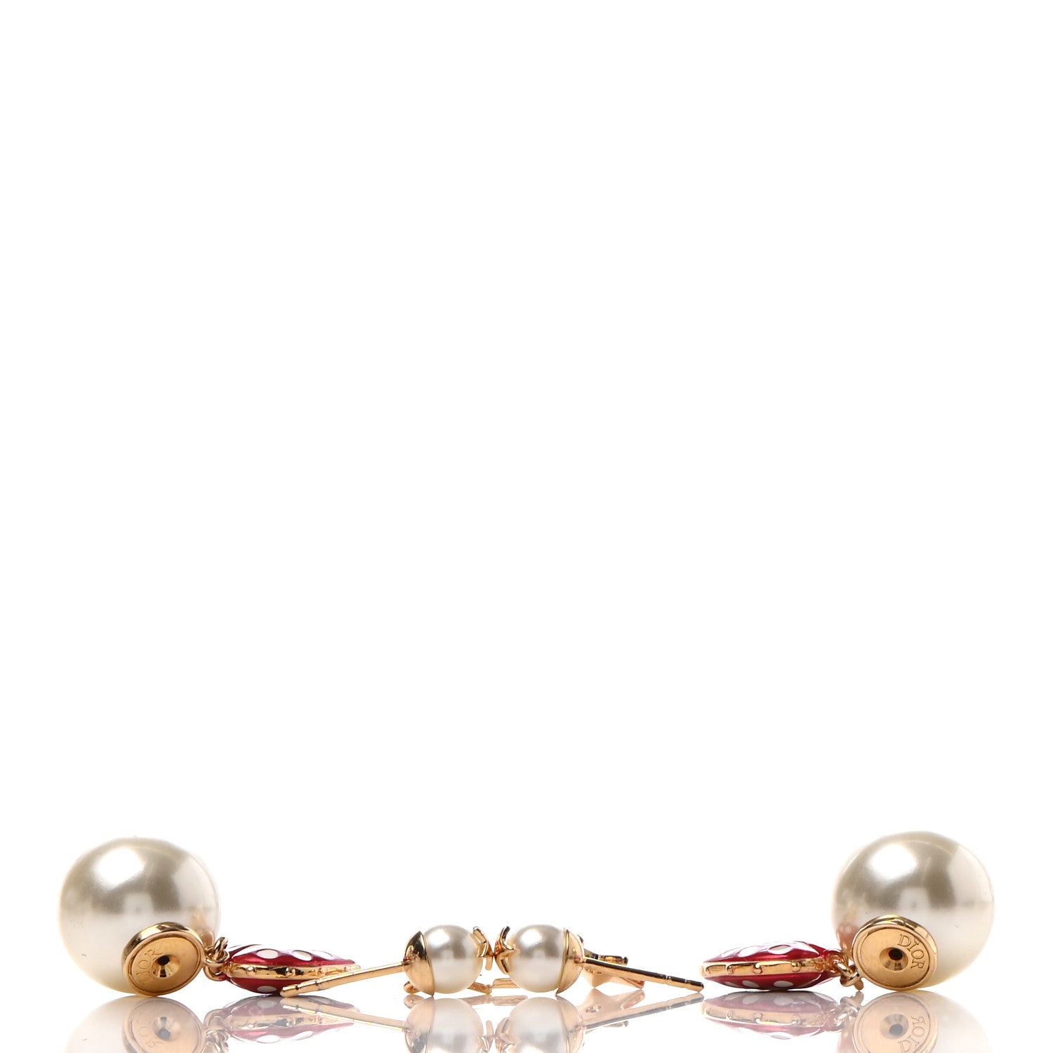 Christian Dior Pearl Heart Dioramour Tribal Earrings Gold Red 3 of 4