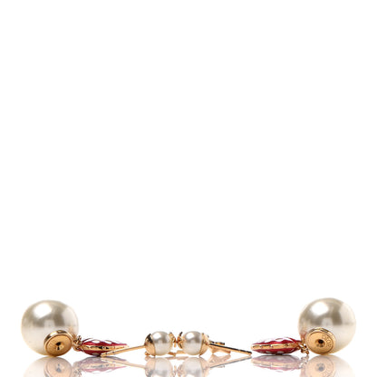 Christian Dior Pearl Heart Dioramour Tribal Earrings Gold Red 3 of 4