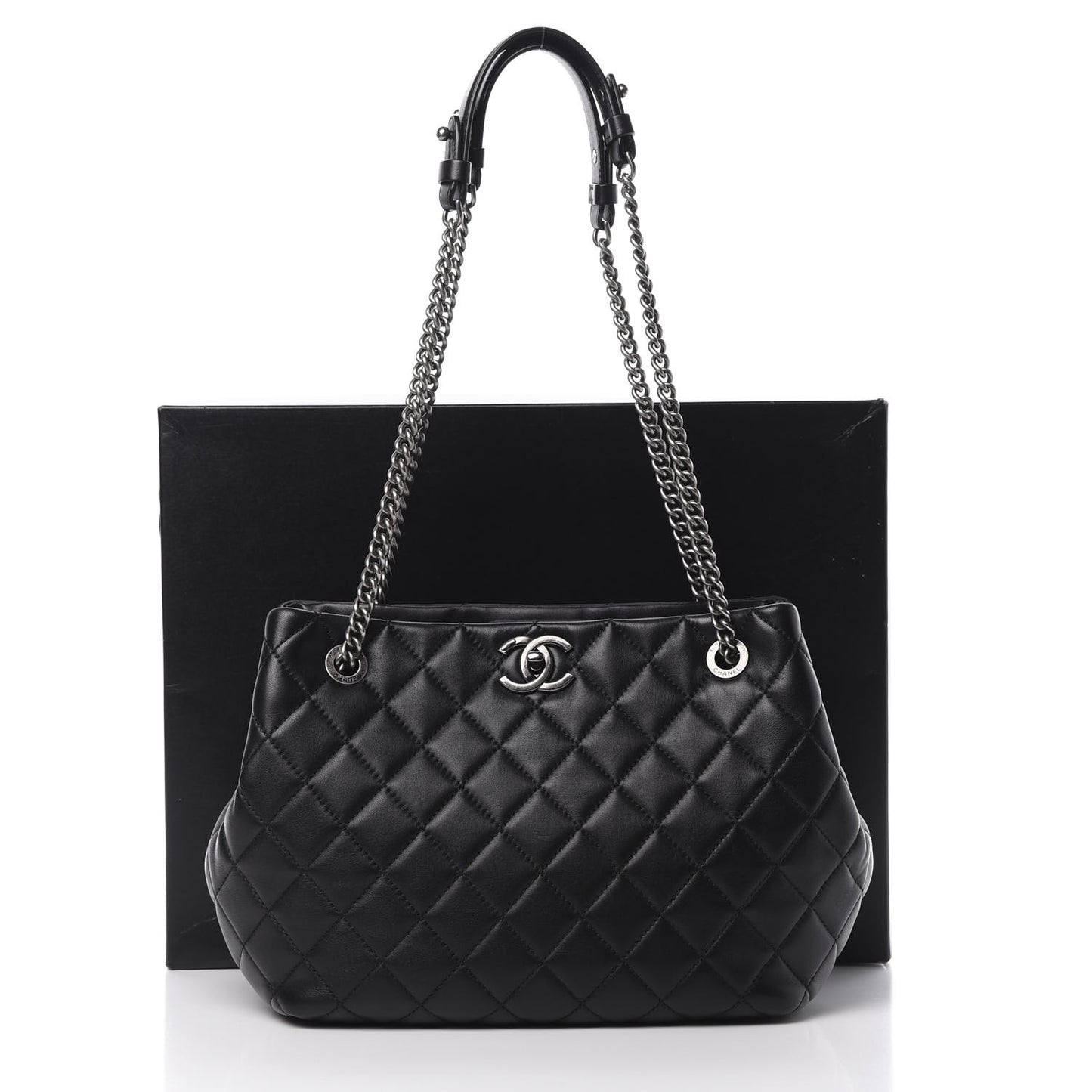Lambskin Quilted Accordion Tote Black