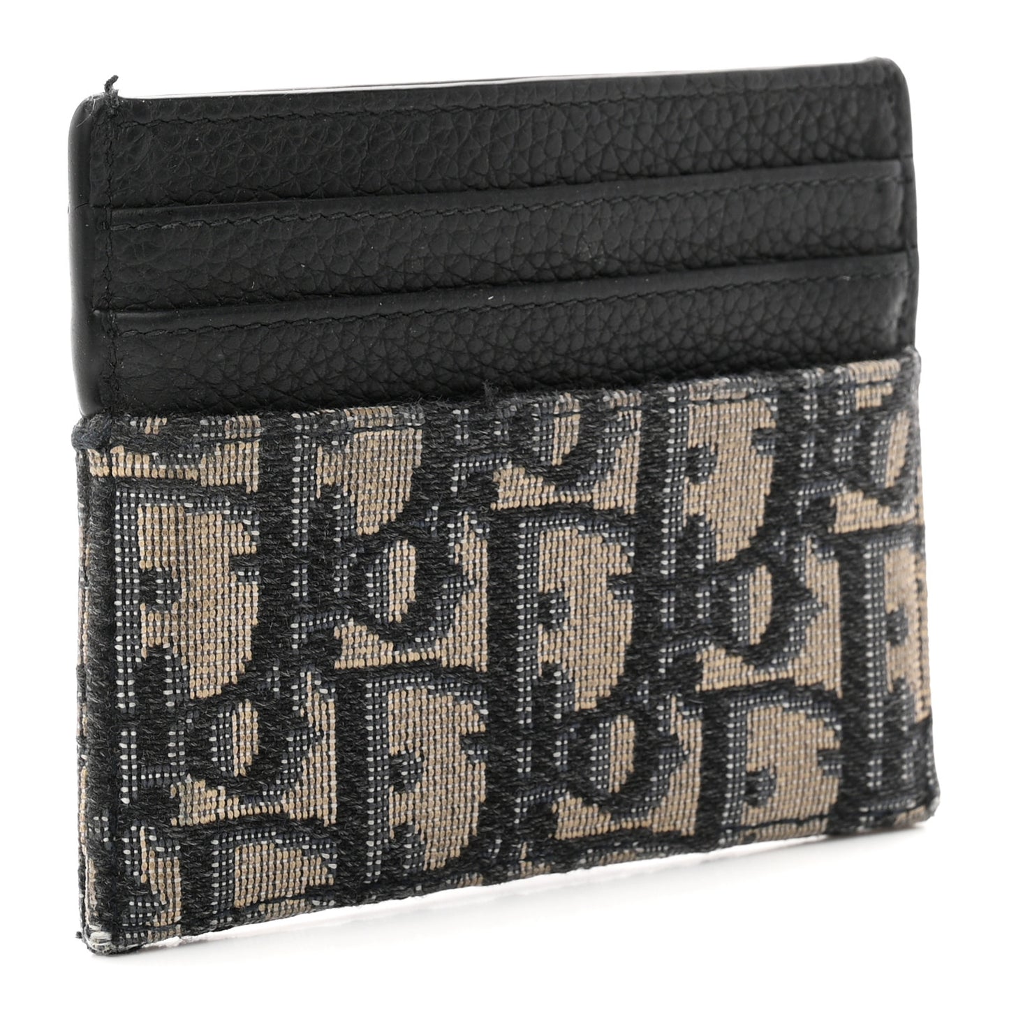 Grained Calfskin Oblique Card Holder Black