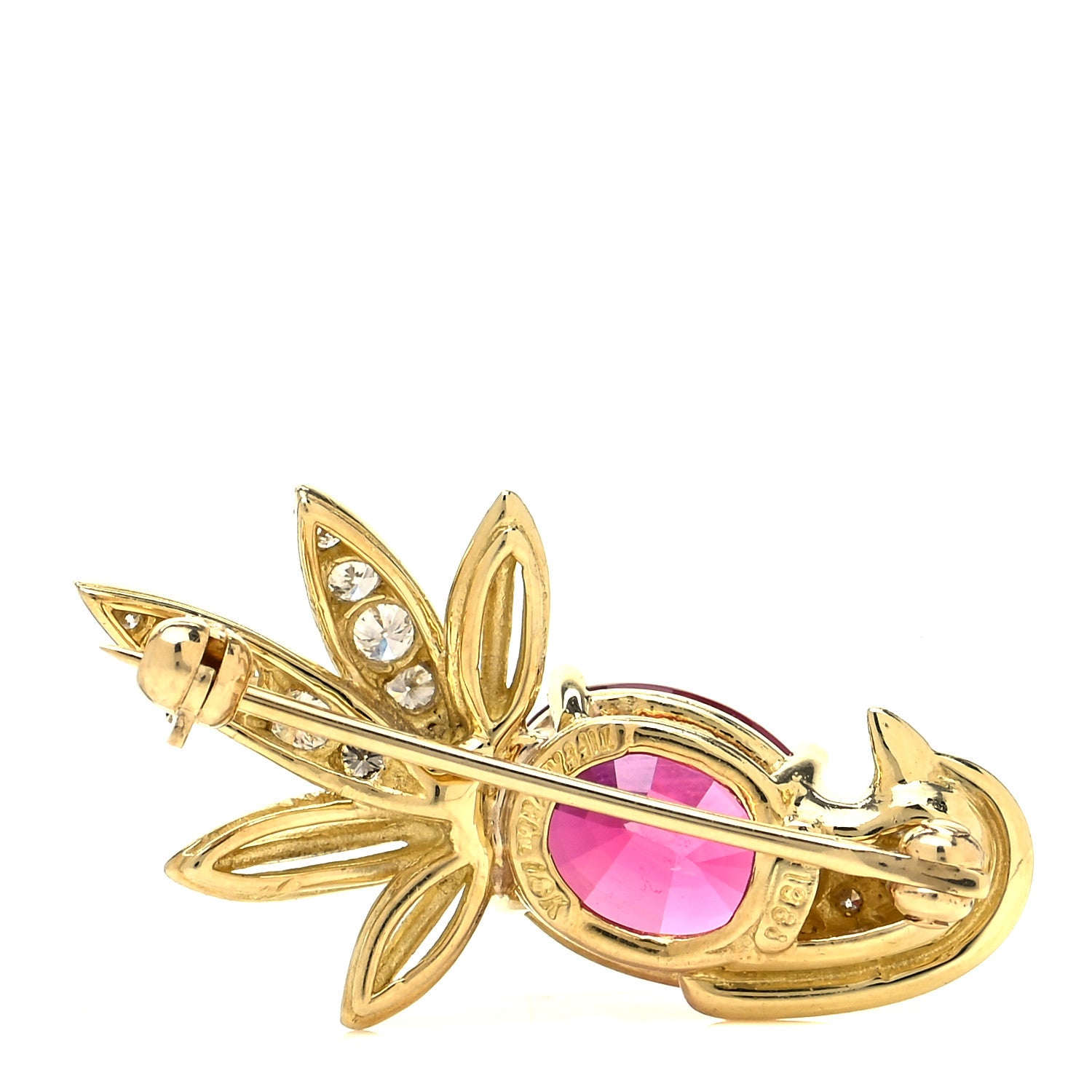 Tiffany 18K Yellow Gold Diamond Pink Tourmaline Bird Brooch Pin 3 of 4