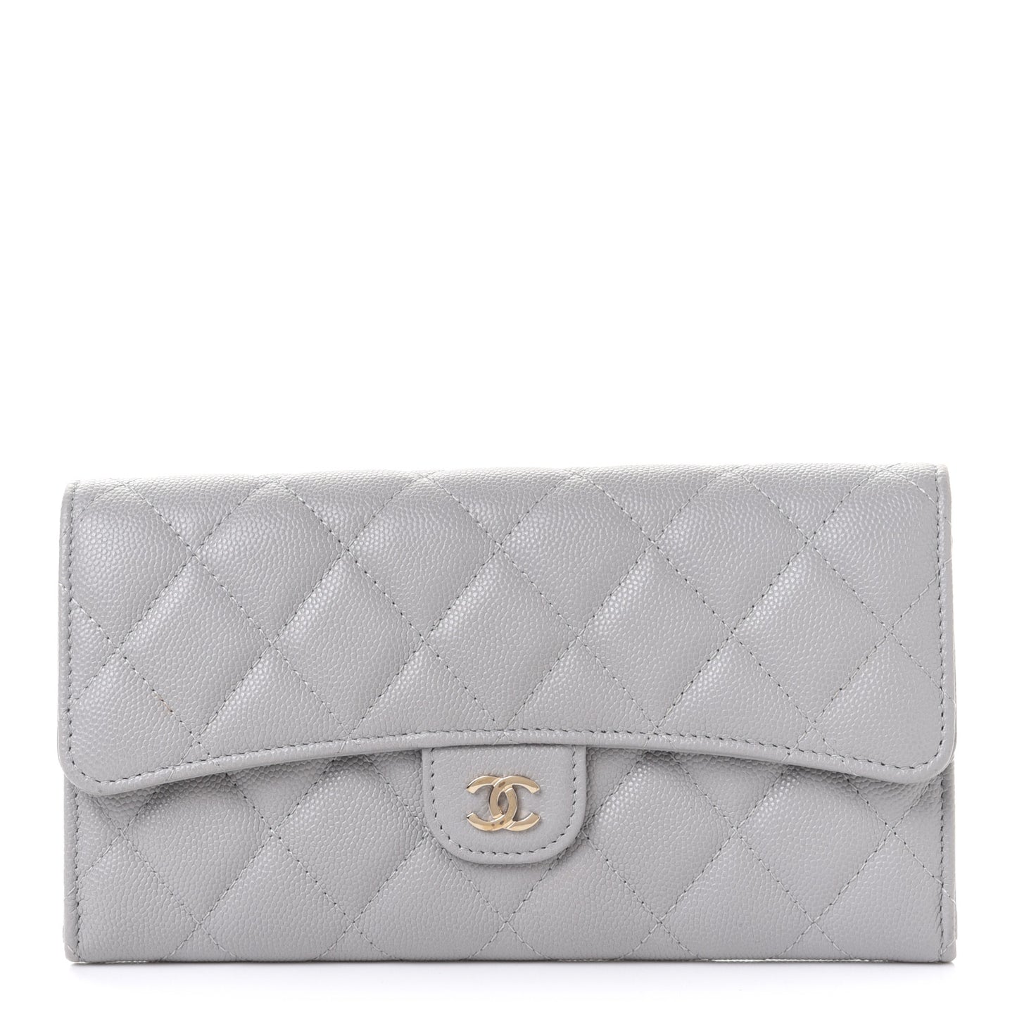 Caviar Quilted Large Flap Wallet Grey
