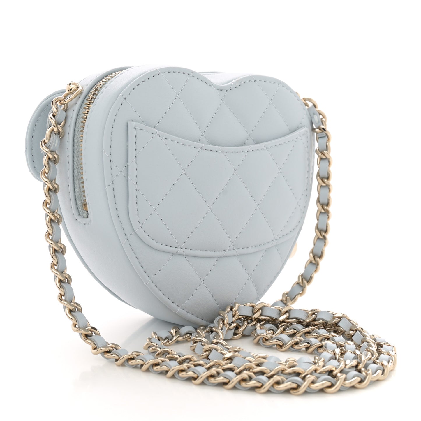 Lambskin Quilted CC In Love Heart Clutch With Chain Light Blue