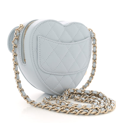 Chanel Lambskin Quilted CC In Love Heart Clutch With Chain Light Blue 3 of 11
