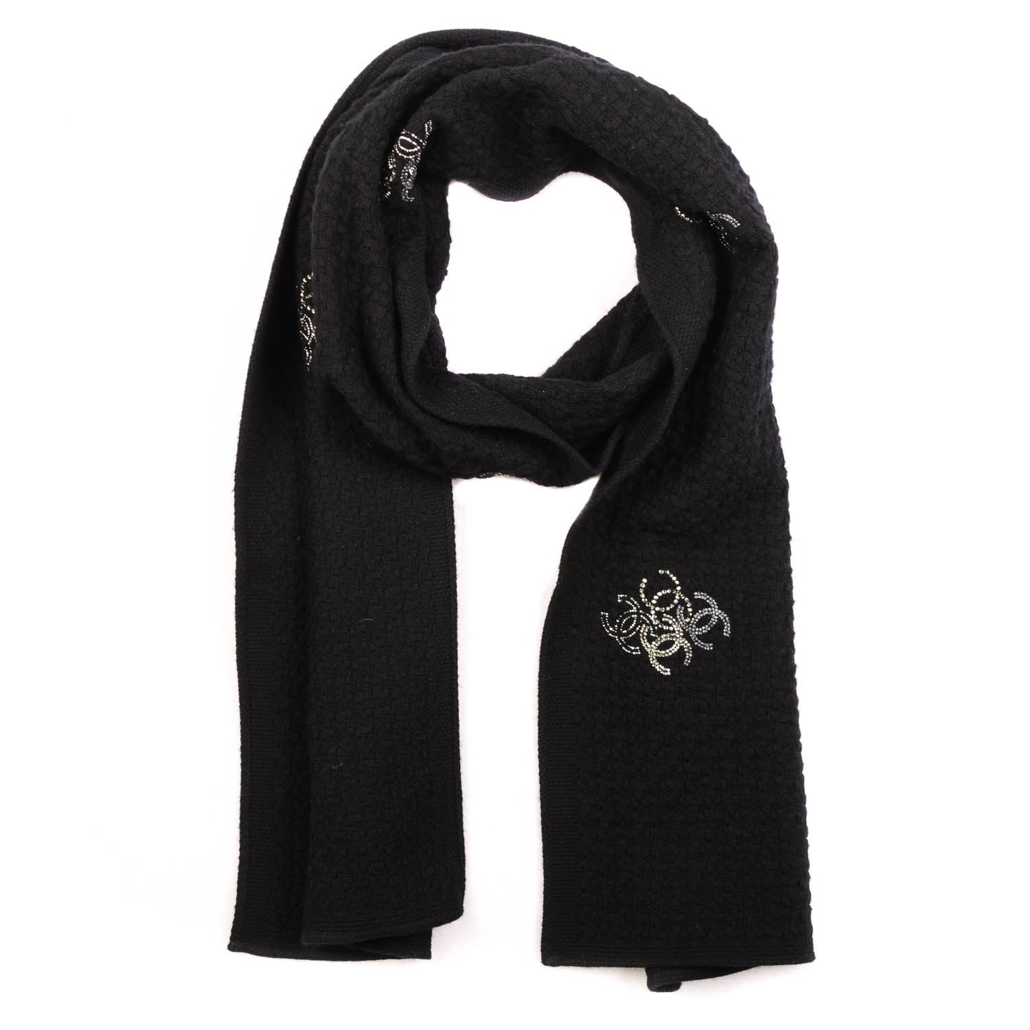 Chanel Cashmere Crystal Logo Scarf Black 1 of 4