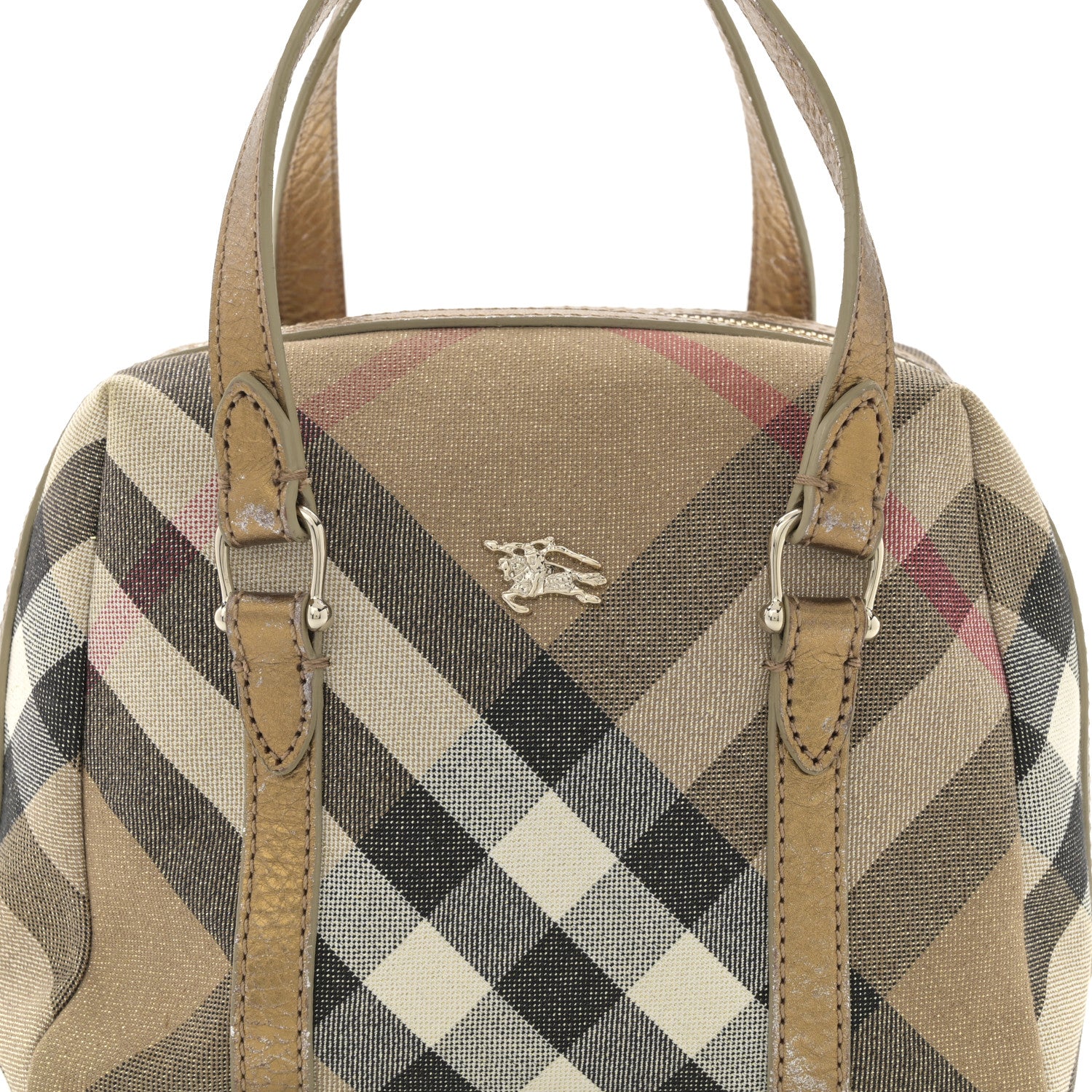 Burberry Shimmer Check Mini Boston Bag Gold 8 of 11