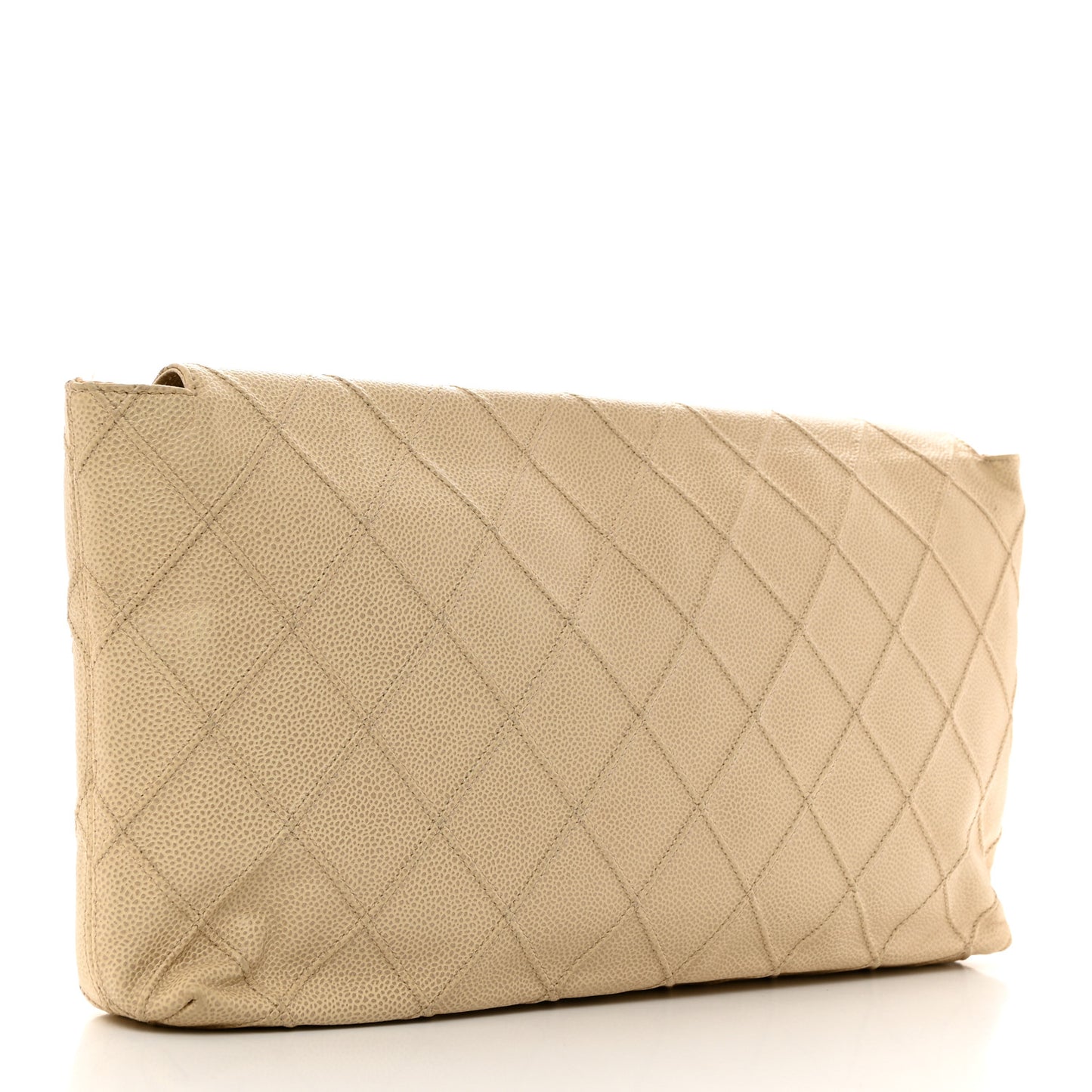 Caviar Diamond Stitch Oversized Flap Clutch Beige
