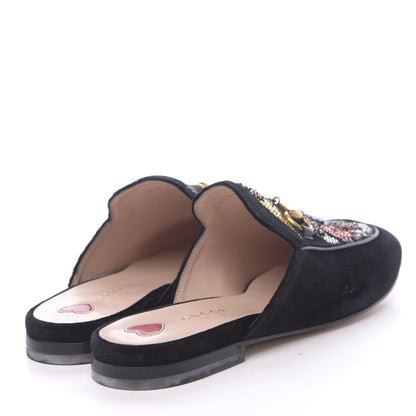 Gucci Velvet Crystal Embroidered Womens Princetown Slippers 37.5 Black 4 of 9