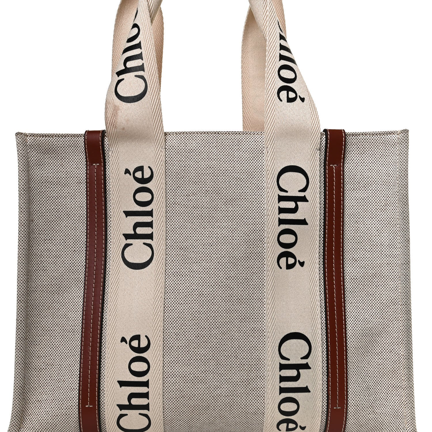 Chloe Cotton Calfskin Medium Woody Ribbon Tote White Brown 10 of 12
