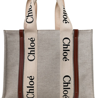 Chloe Cotton Calfskin Medium Woody Ribbon Tote White Brown 10 of 12