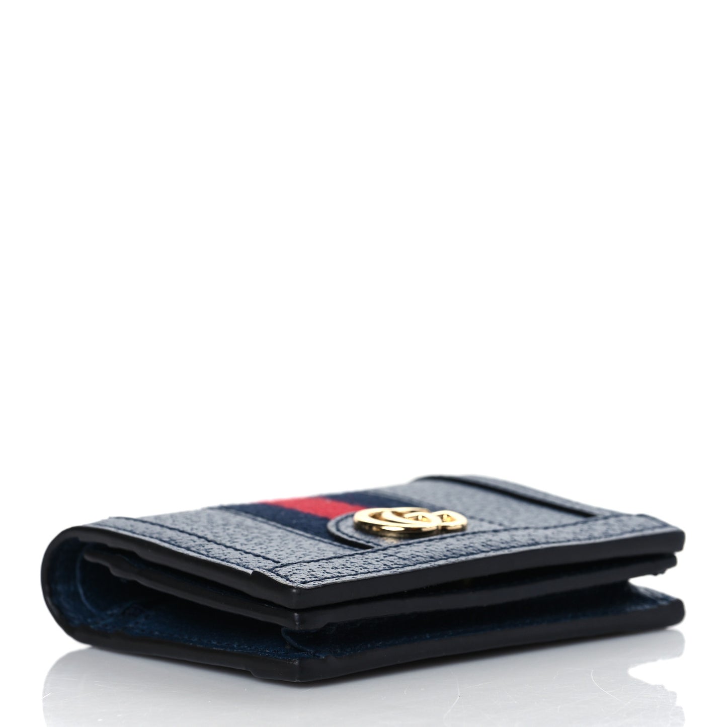 Textured Calfskin Web Ophidia Card Case Blue Agata