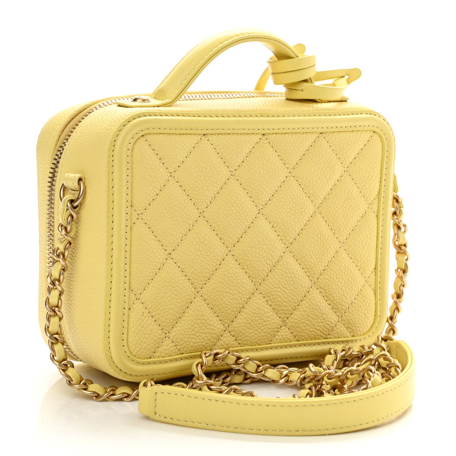 Chanel Caviar Quilted Small CC Filigree Vanity Case Yellow 2 of 9