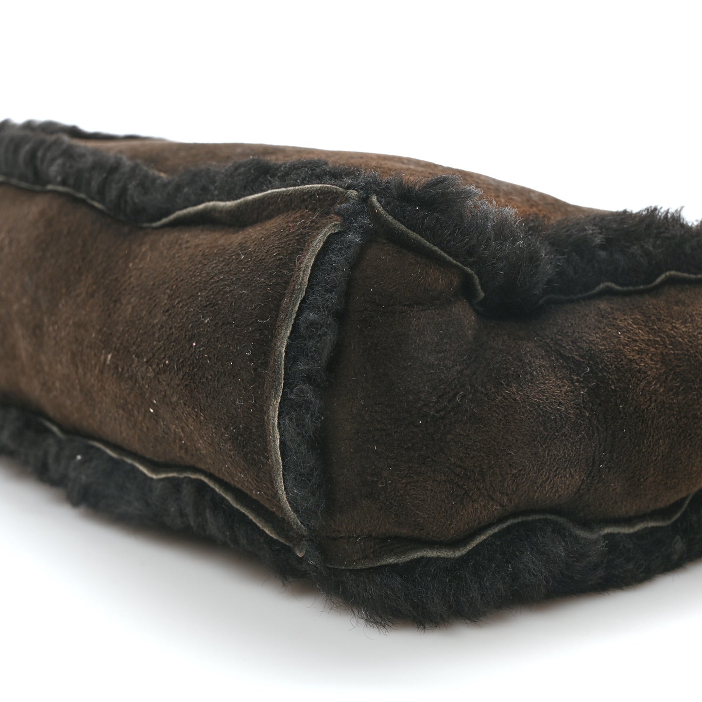 Suede Shearling Fur Handbag Black