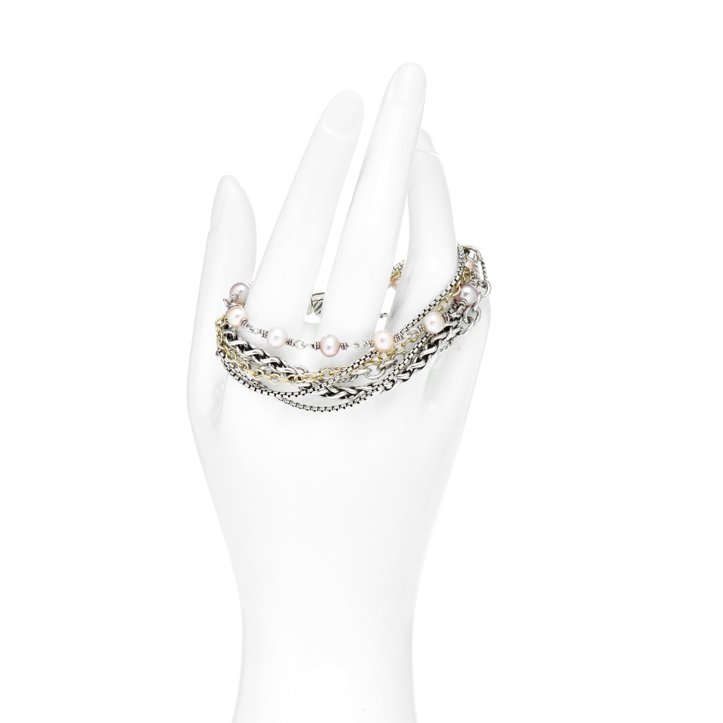 Sterling Silver 18K Yellow Gold Pearl Multi Strand Bracelet
