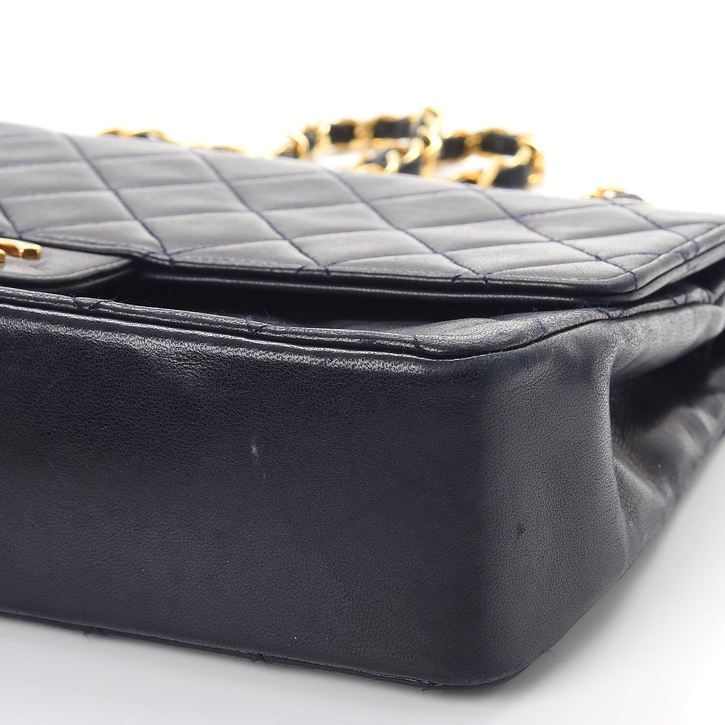 Lambskin Quilted Medium Double Flap Navy