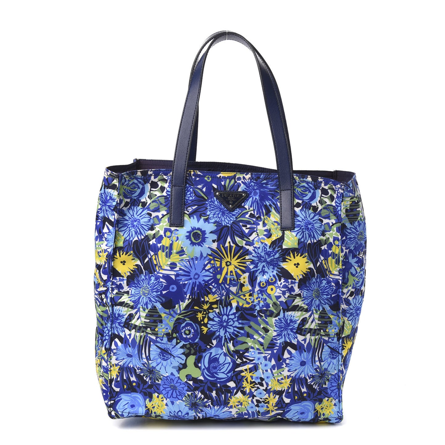 Tessuto Nylon Saffiano Floral Print Tote Bluette Dis Primule