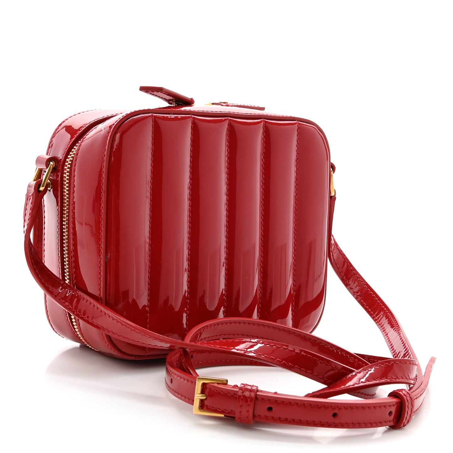Patent Matelasse Monogram Toy Vicky Camera Bag Red