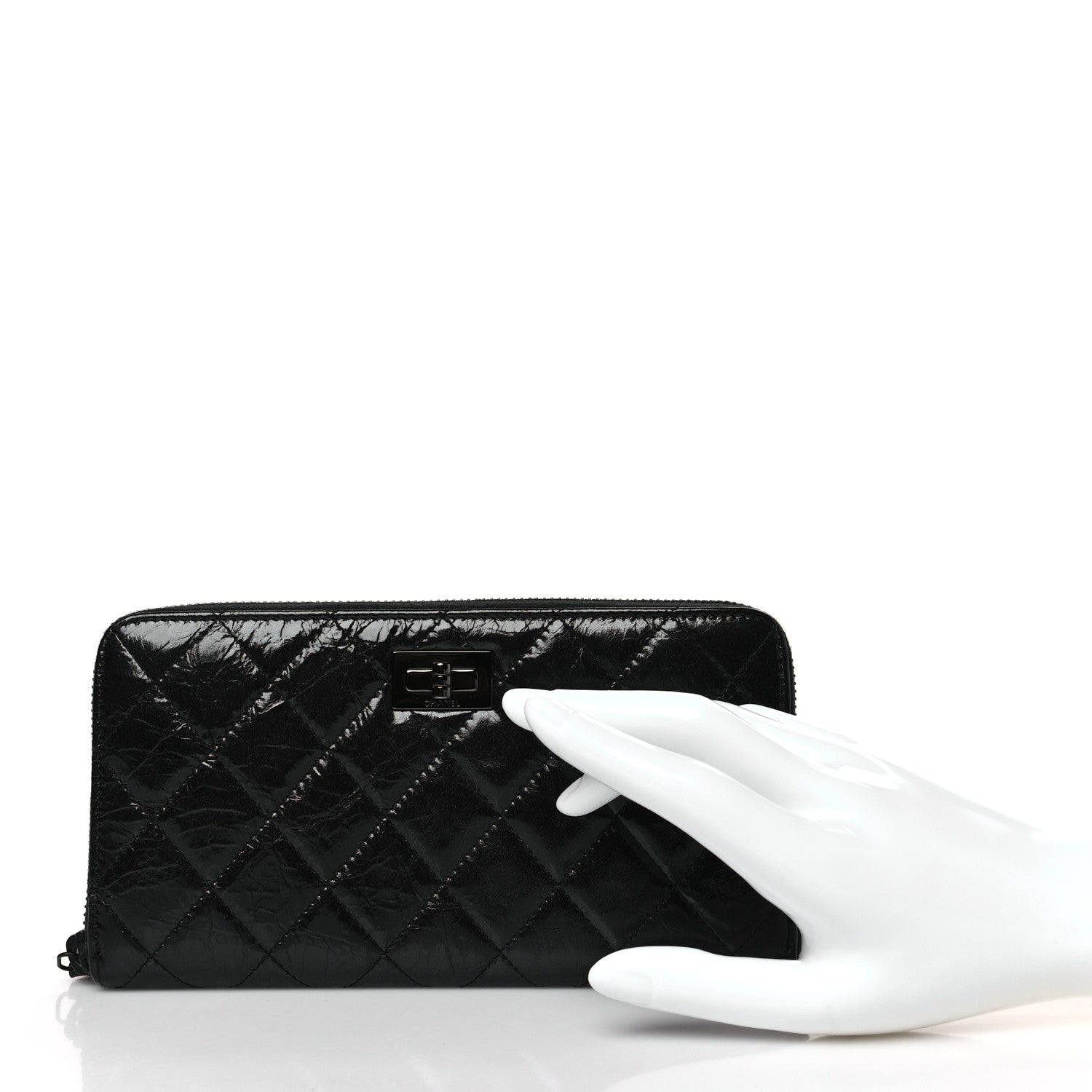 Chanel Glazed Aged Calfskin Quilted Reissue Large Gusset Zip Around Wallet So Black 2 of 8