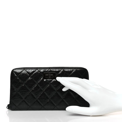 Chanel Glazed Aged Calfskin Quilted Reissue Large Gusset Zip Around Wallet So Black 2 of 8