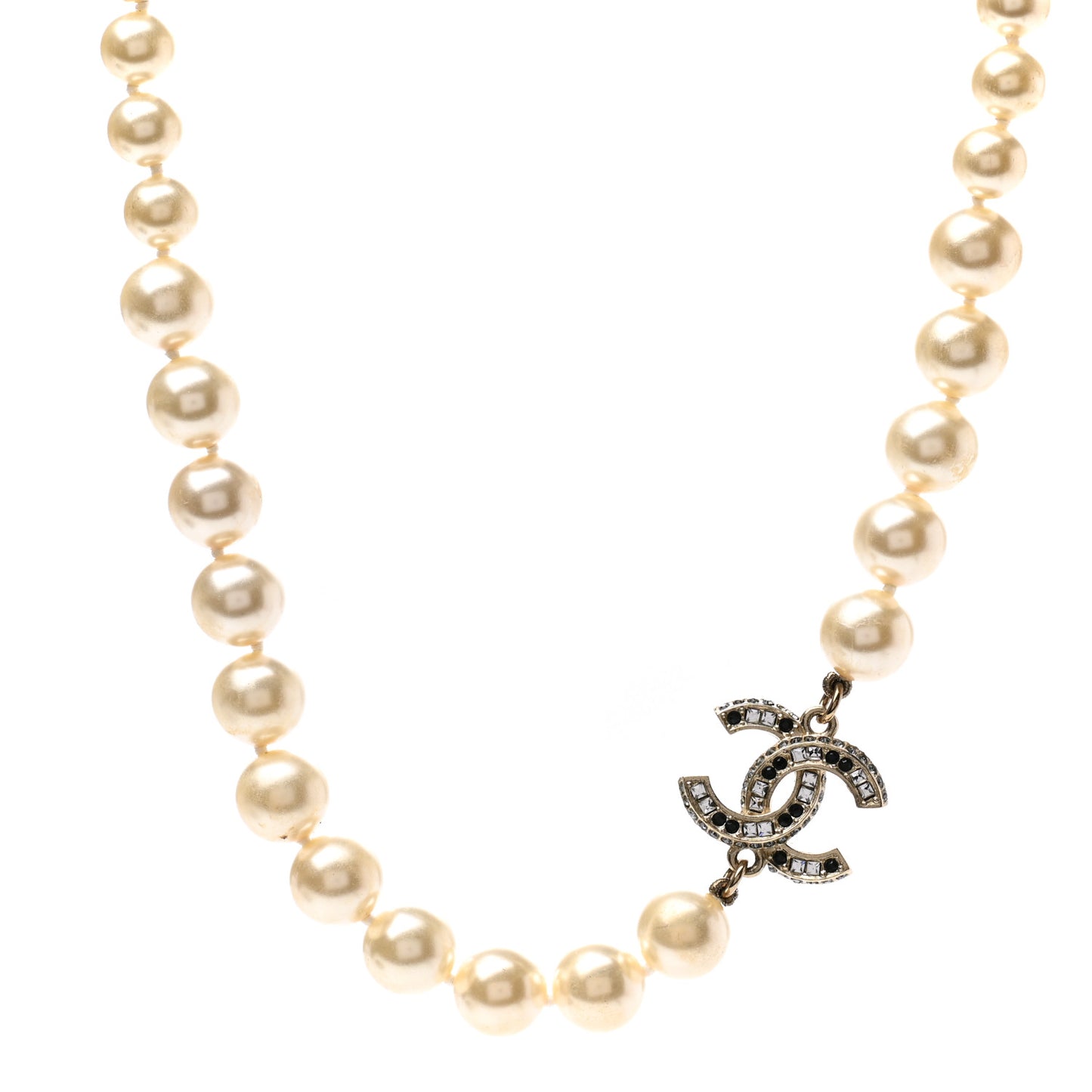 Pearl Crystal CC Short Necklace Gold Black