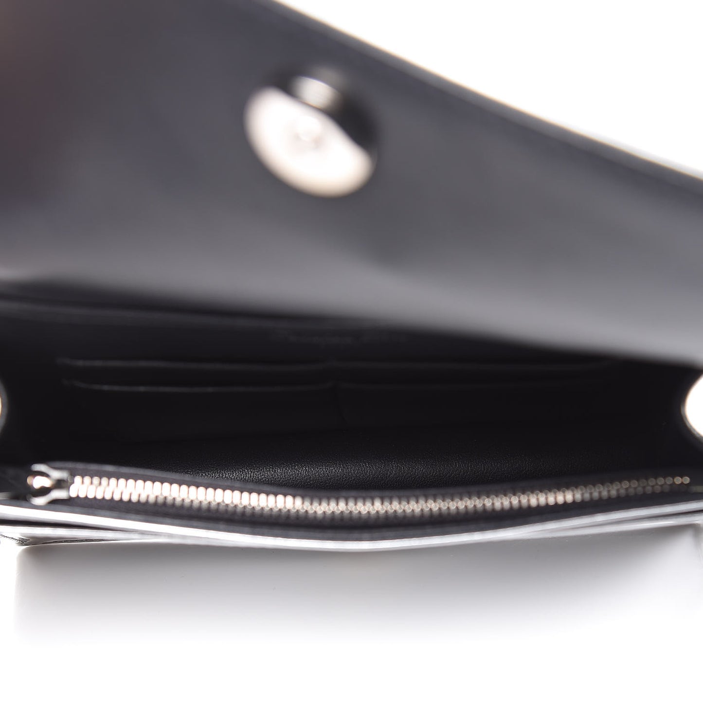 Metallic Patent Micro-Cannage Diorama Wallet on Chain Pouch Silver