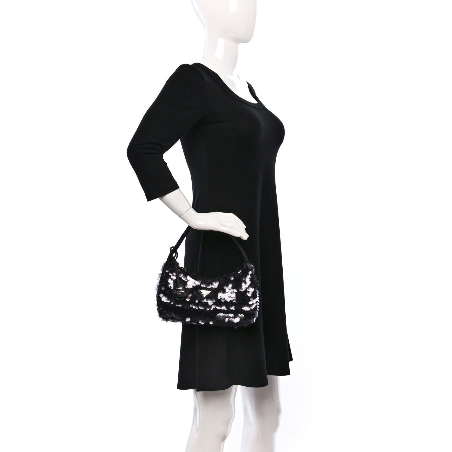 Prada Sequin Mini Re-Edition 2000 Bag Black 2 of 8