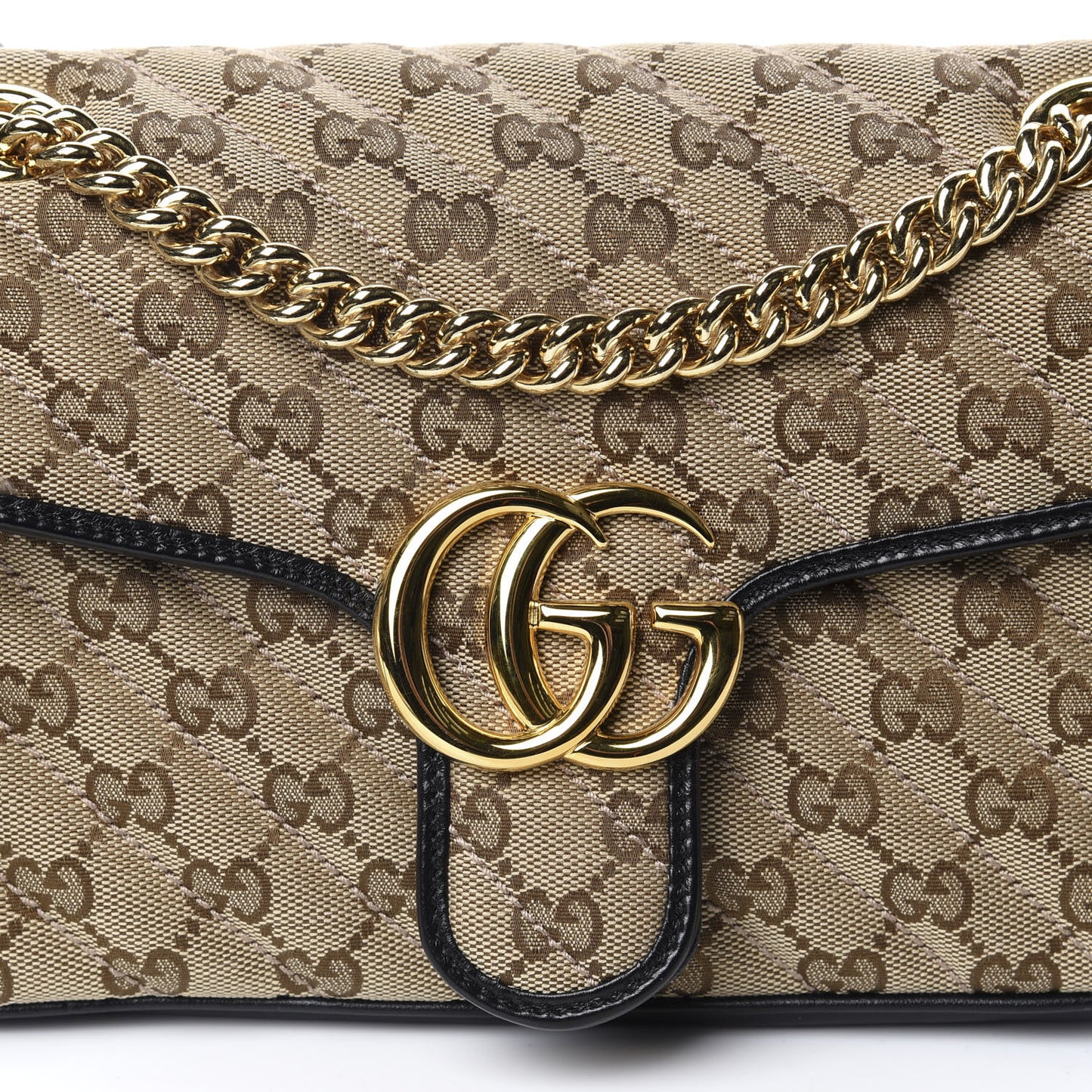 Monogram Matelasse Diagonal Small GG Marmont Shoulder Bag Beige Black