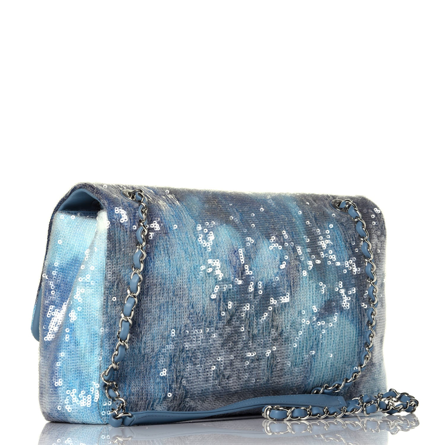 Chanel Sequin Large Waterfall Flap Light Blue 4 of 10