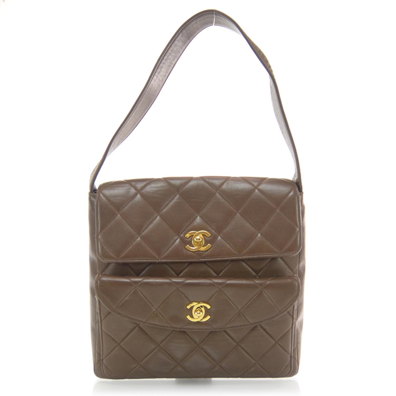 Chanel Lambskin Quilted Flap Shoulder Bag Brown 1 of 8