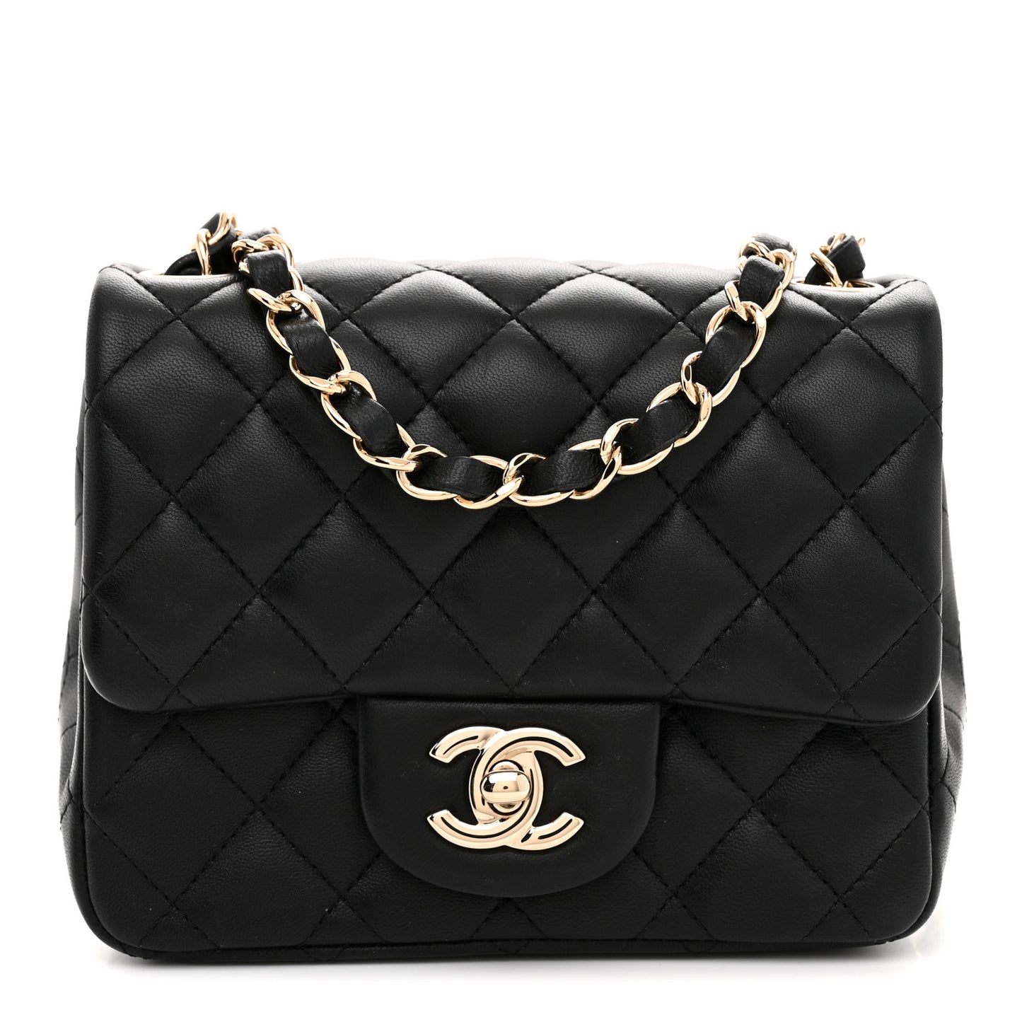 Lambskin Quilted Mini Square Flap Black