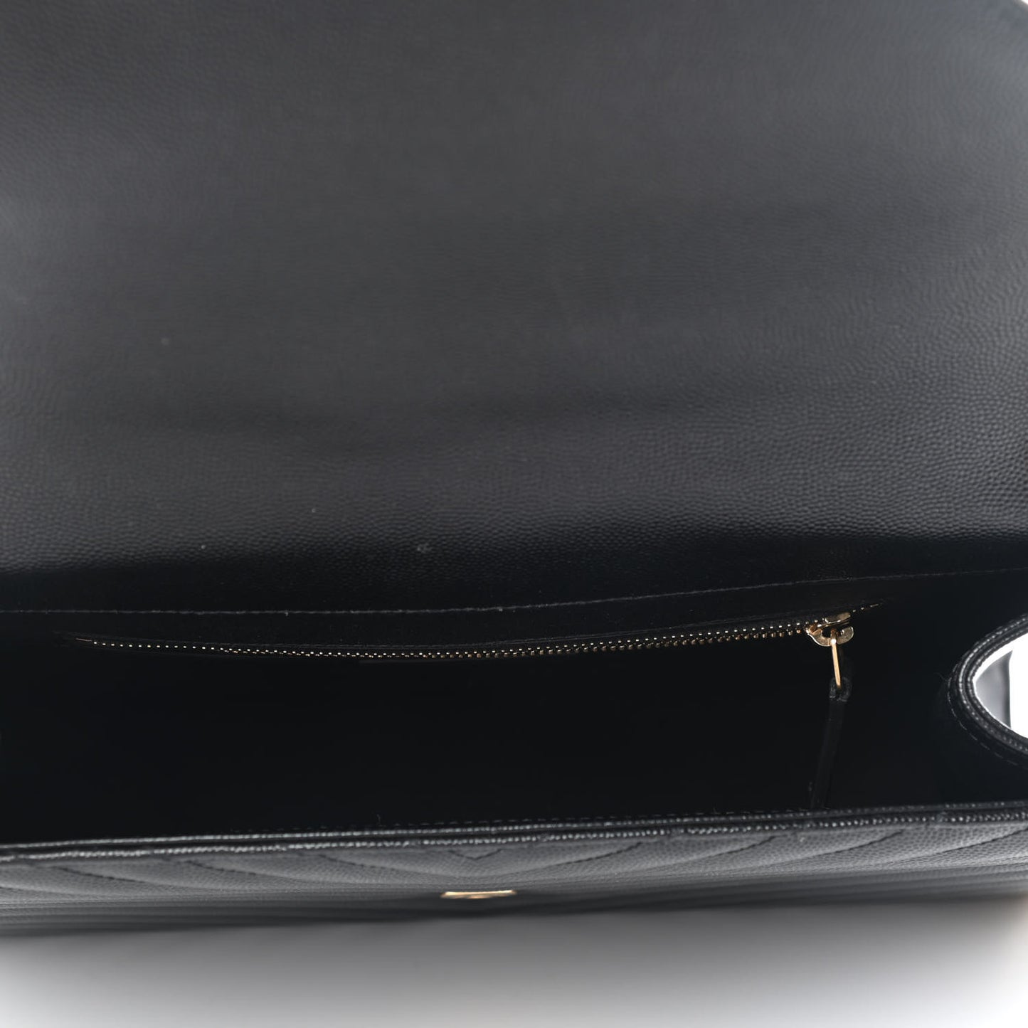 Grain De Poudre Matelasse Chevron Large Monogram Satchel Black