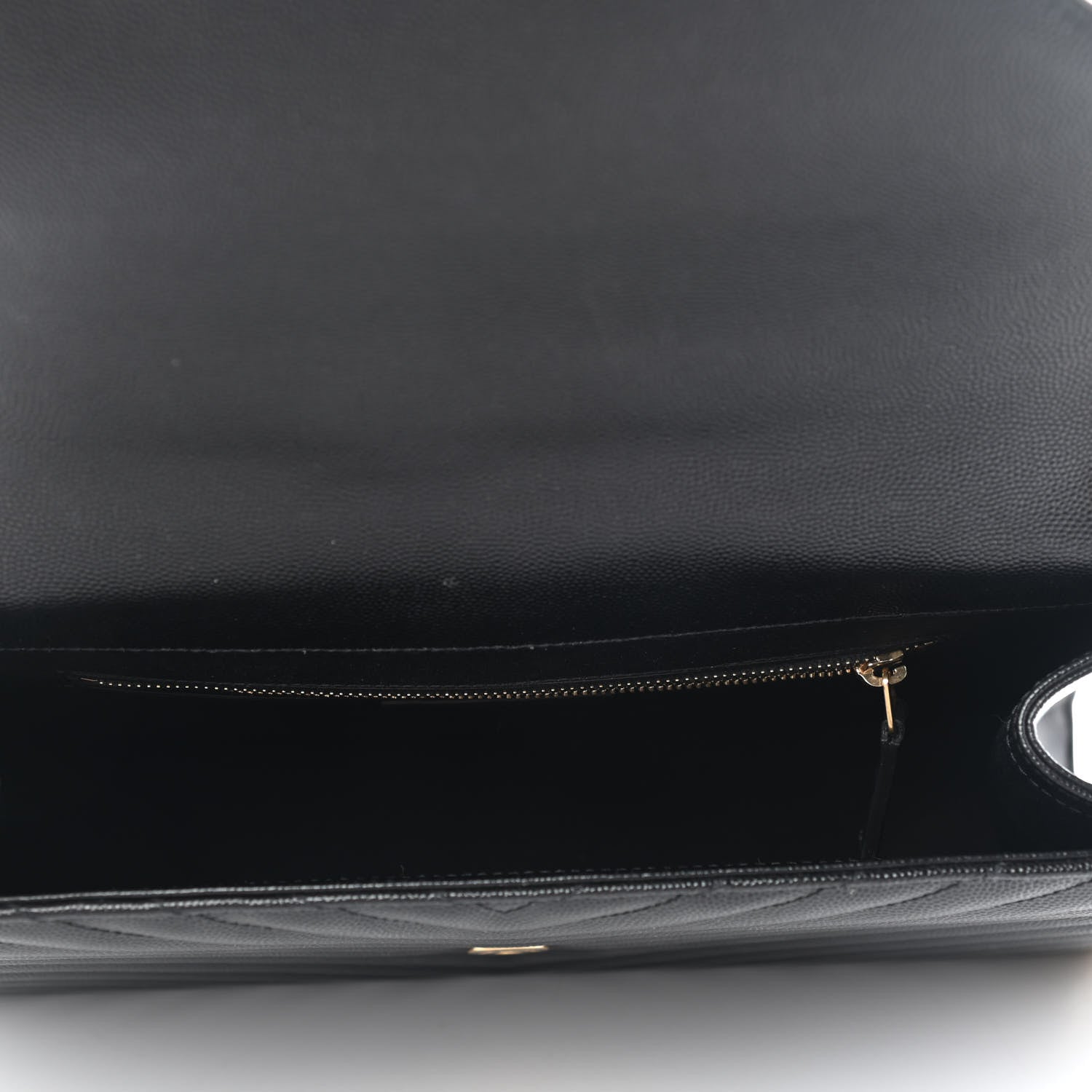Saint Laurent Grain De Poudre Matelasse Chevron Large Monogram Satchel Black 4 of 7