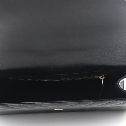 Saint Laurent Grain De Poudre Matelasse Chevron Large Monogram Satchel Black 4 of 7