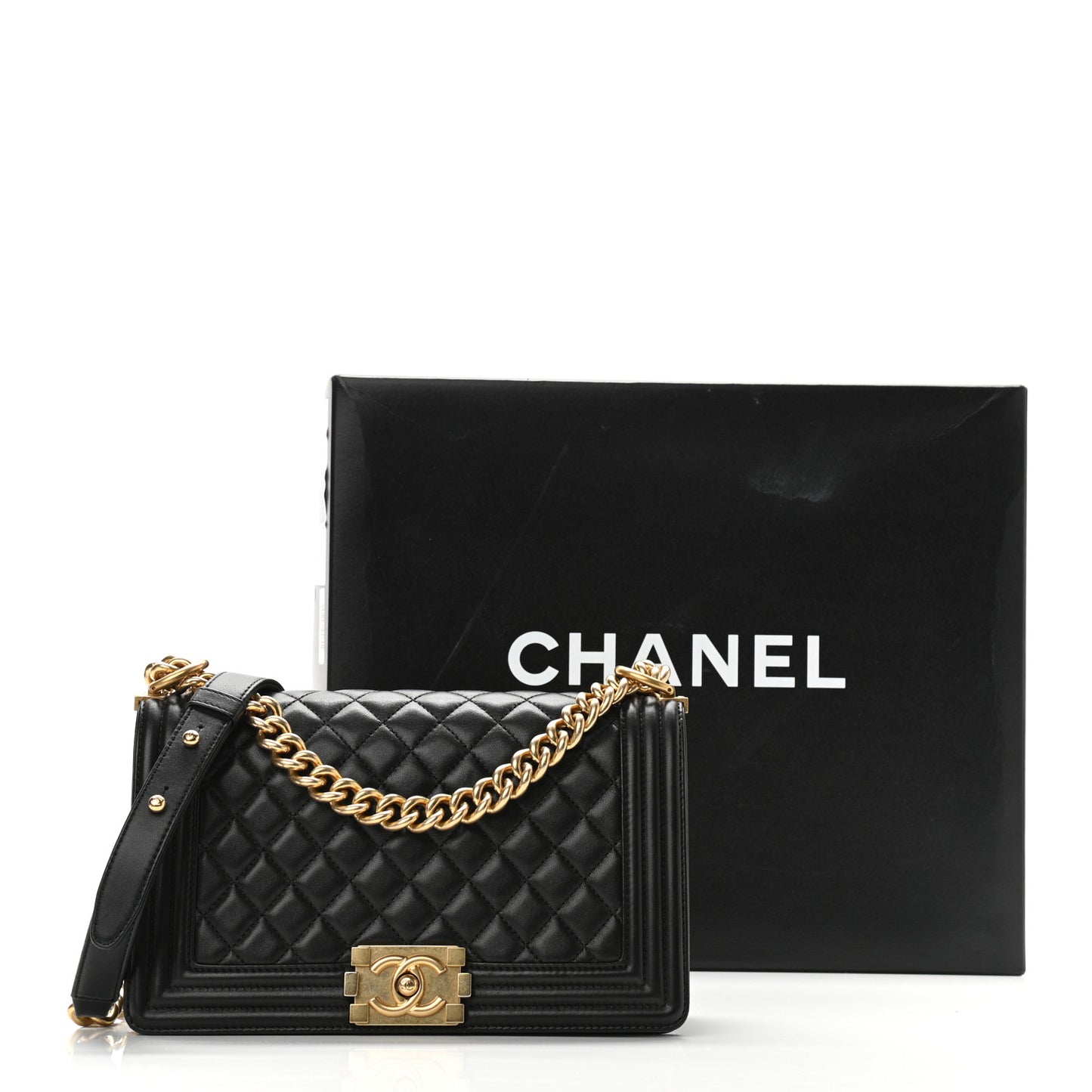 Lambskin Quilted Medium Boy Flap Black