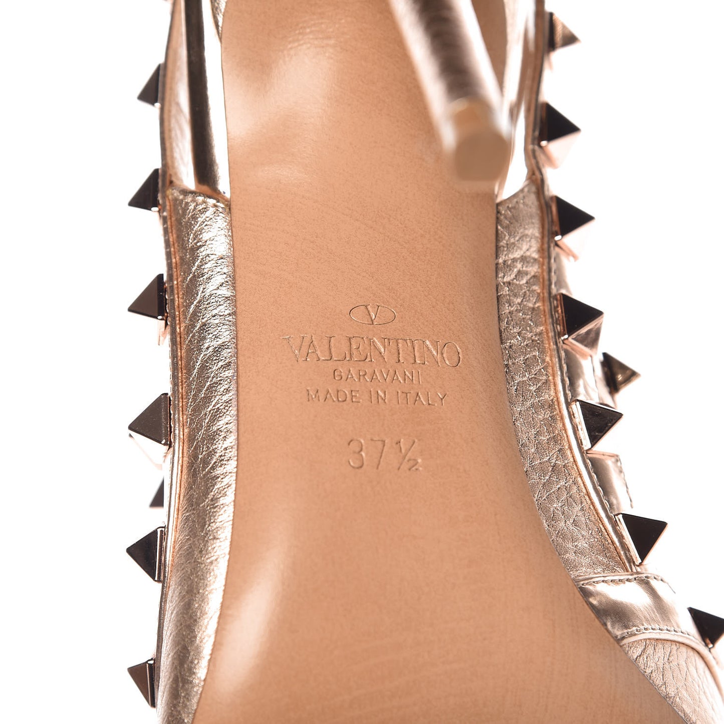 Metallic Pebbled Calfskin Rockstud Ankle Strap 100mm Pumps 37.5 Rame