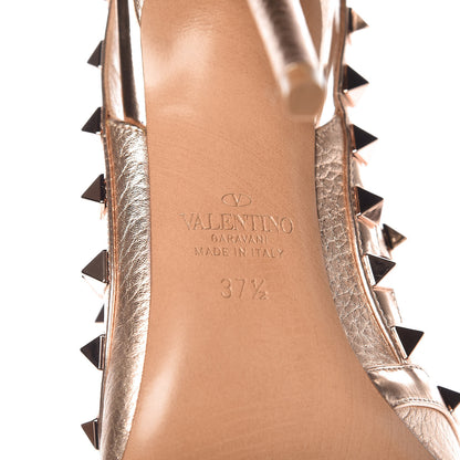 Valentino Garavani Metallic Pebbled Calfskin Rockstud Ankle Strap 100mm Pumps 37.5 Rame 6 of 8