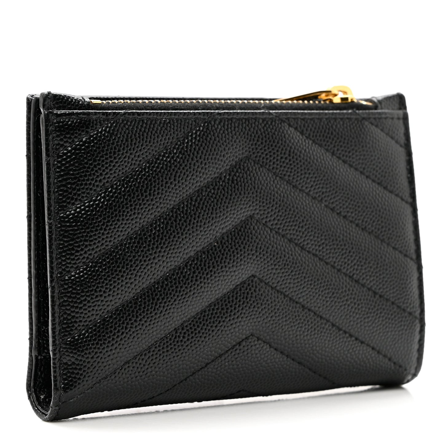 Grain De Poudre Matelasse Chevron Monogram Zipped Two-Part Wallet Black