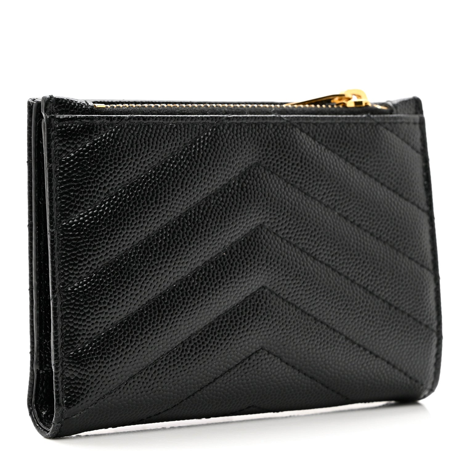 Saint Laurent Grain De Poudre Matelasse Chevron Monogram Zipped Two-Part Wallet Black 3 of 6